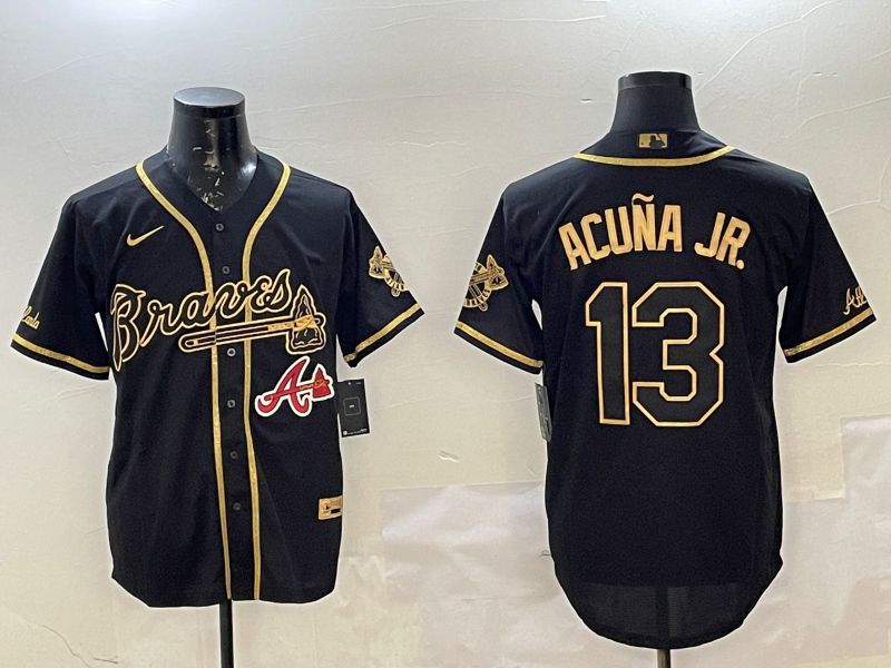 Men Atlanta Braves 13 Acuna jr Black Gold Game Nike 2025 MLB Jersey style 5052